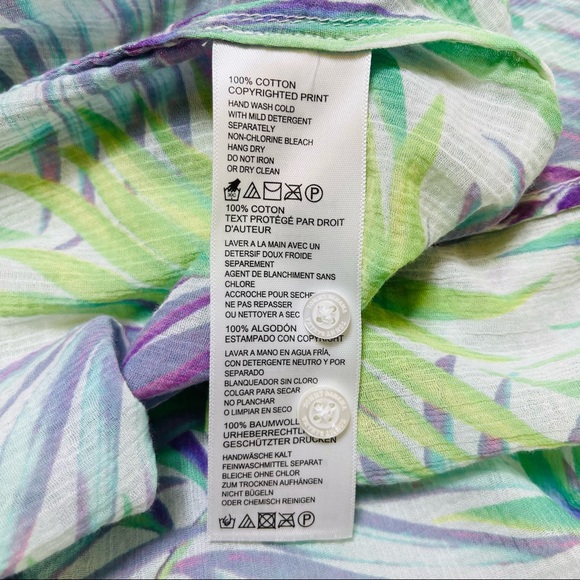 Tommy Bahama Tropical Cotton Long Sleeve Sheer Top Green Purple - Picture 4 of 8